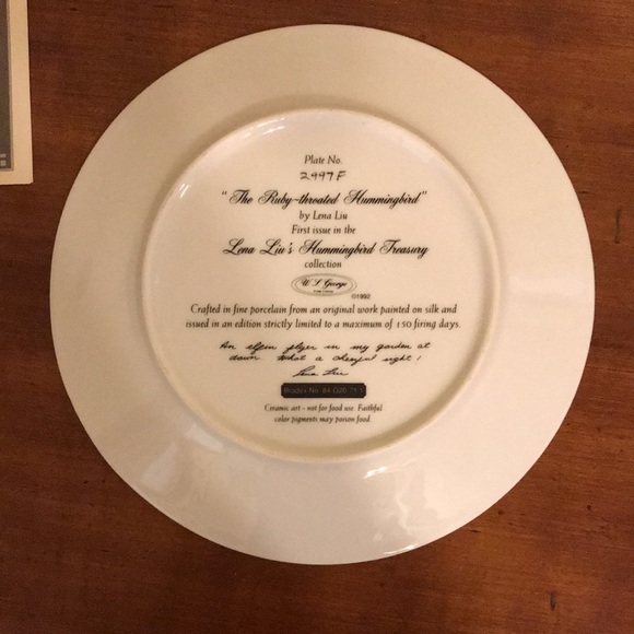 Lena Lui Hummingbird Collectible Plate - Picture 2 of 3